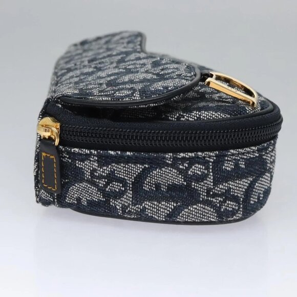 Christian Dior Trotter Canvas Saddle Pouch Navy Gold Auth EC240V - Picture 4 of 14